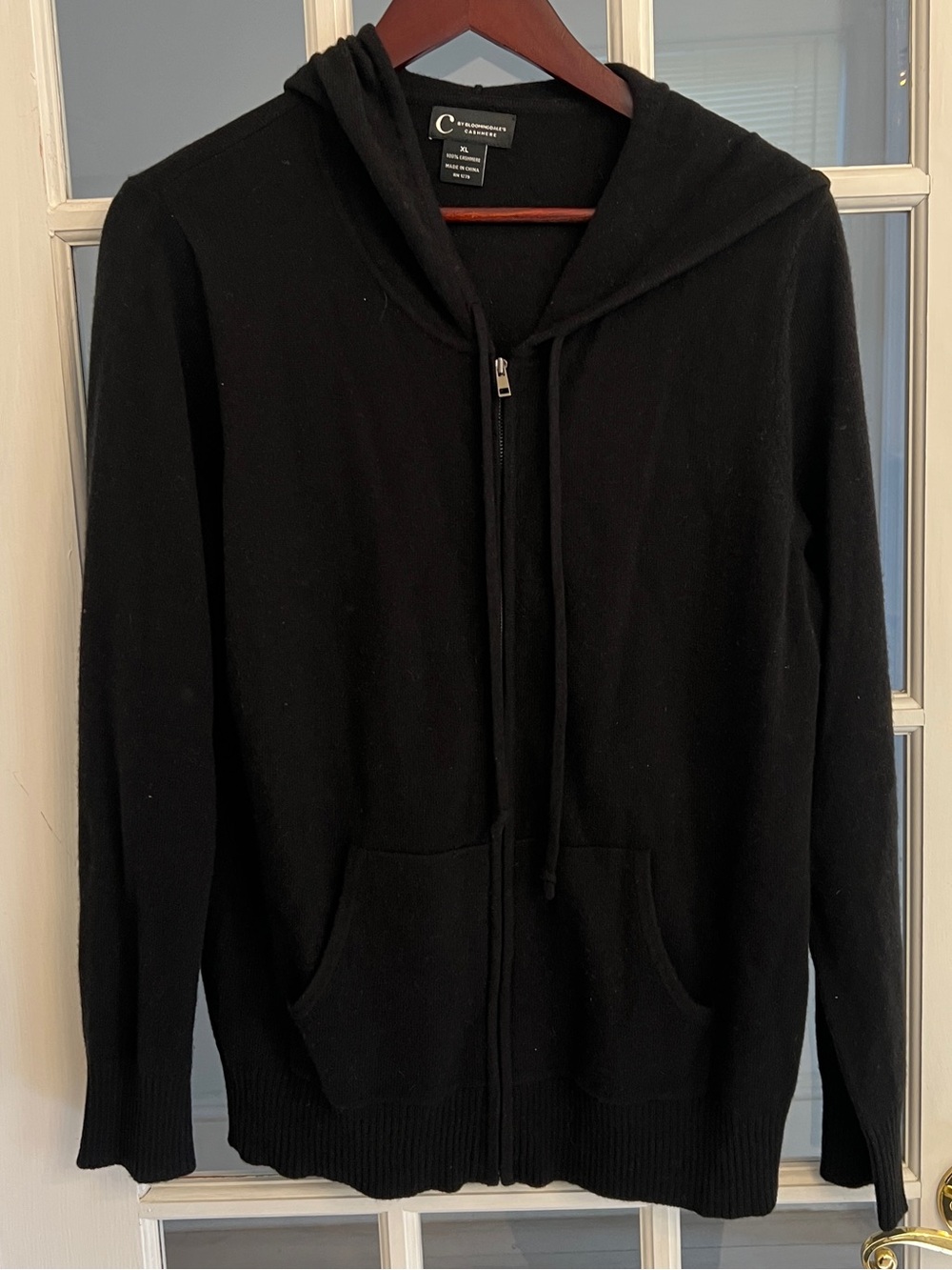 C BY BLOOMINGDALE’S Women’s Black Cashmere Zip Front Hoodie Sweater Size XL